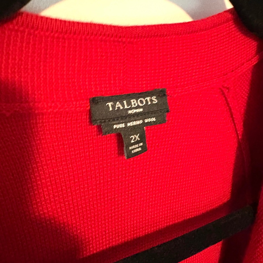 Talbots Women's Holiday Red 100% Merino Wool Coatagan in Size 2X - Picture 10 of 12
